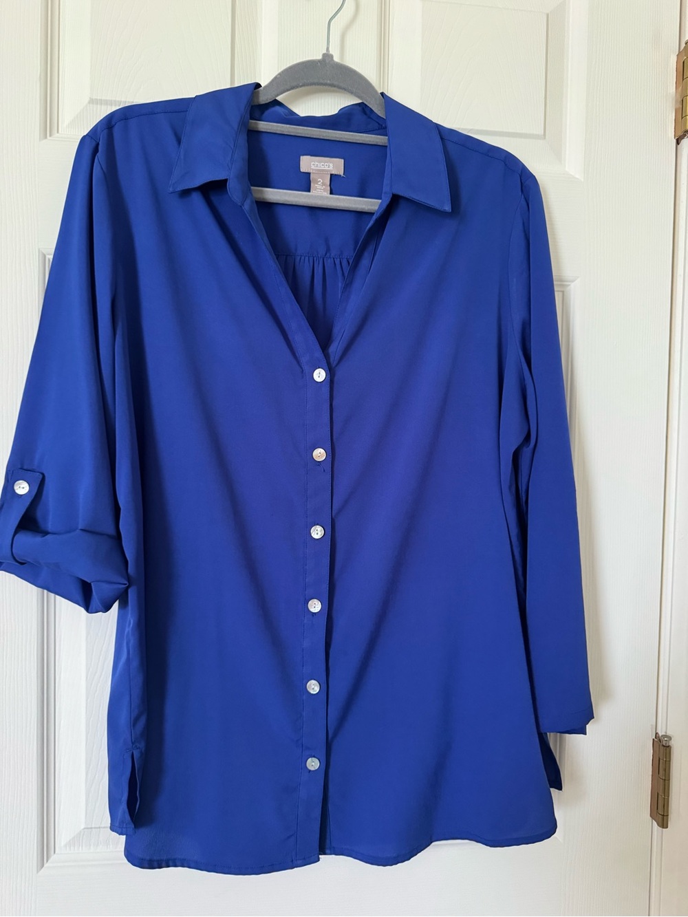 Chico's Women's Royal Blue Button-Front Blouse, Size large